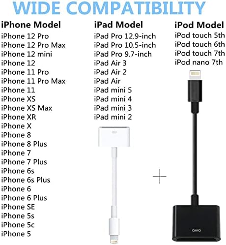 [2 חבילה] ברק למתאם 30 סיכות, Apple MFI מוסמך 8 סיכות זכר עד 30 פינים ממיר מחבר נשי עם מכשיר מכשיר ברק אייפון